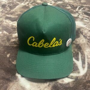 Cabela's Forest Green Mesh Cap with Yellow Logo Classic Vintage